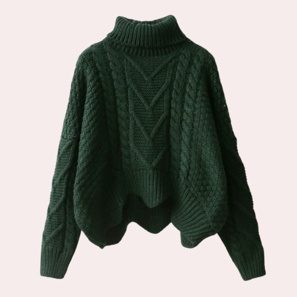 Cozy women's knitted turtleneck sweater for winter fashion. Warm long sleeve top, perfect for casual & versatile styling.