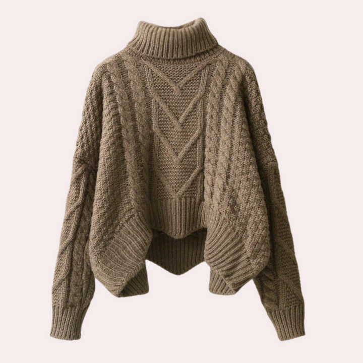 Chic women's knitted turtleneck sweater, ideal for everyday casual wear. Warm, cozy, and stylish long sleeve winter top.