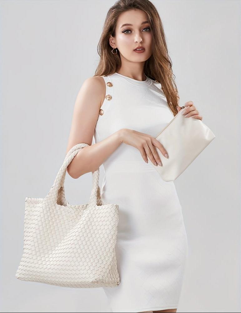 Durable large woven shoulder bag for women, spacious interior for all your belongings.