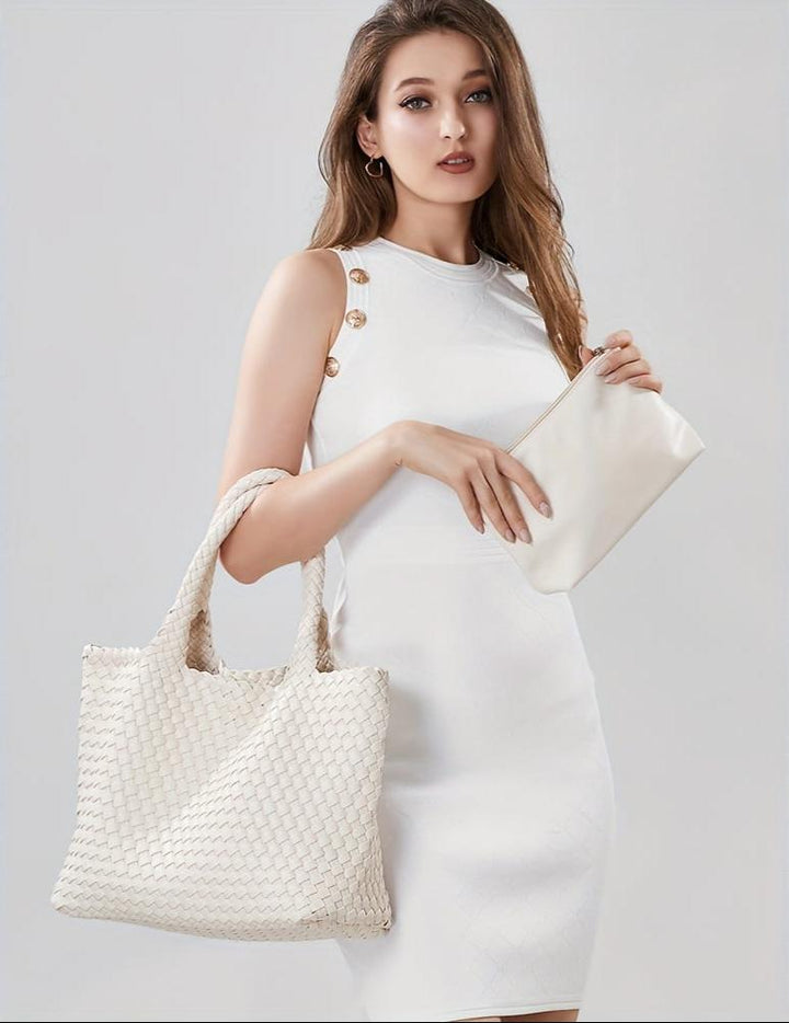Durable large woven shoulder bag for women, spacious interior for all your belongings.