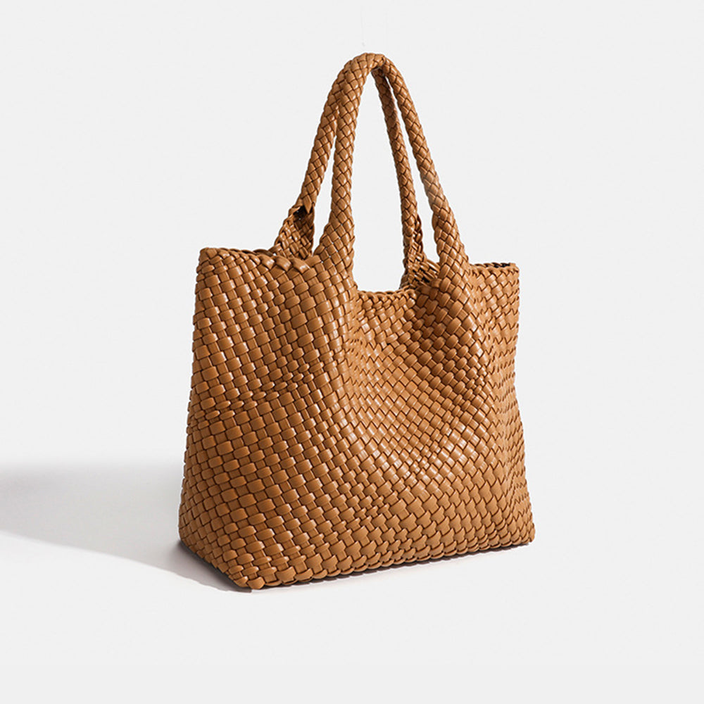 Spacious woven shoulder bag for women, a chic & casual fashion accessory for daily use.