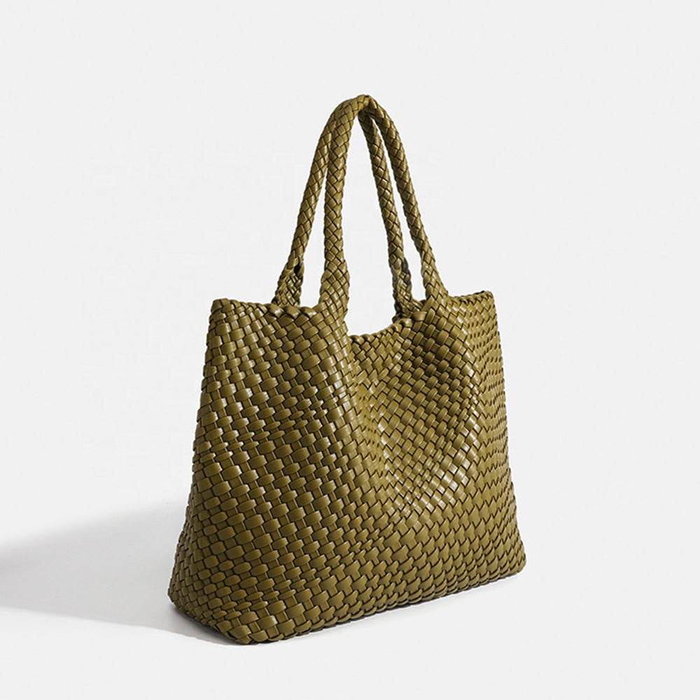 Chic large woven shoulder bag for women, a spacious handbag suitable for work or leisure.