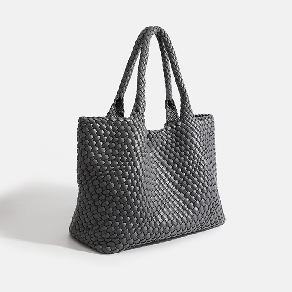 Boho-inspired large woven tote bag for women, stylish & practical as a shoulder bag.