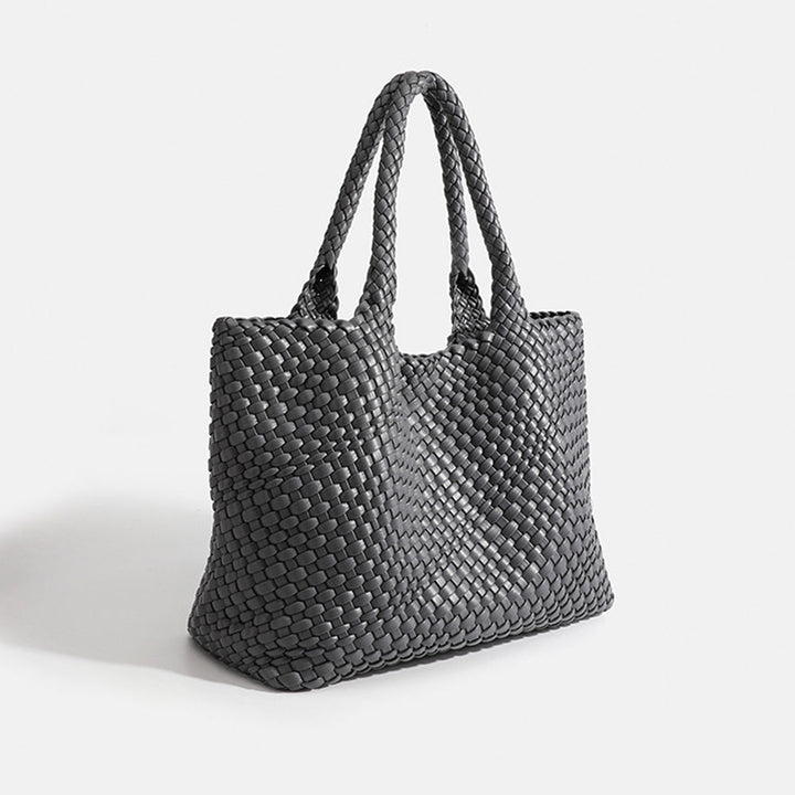 Boho-inspired large woven tote bag for women, stylish & practical as a shoulder bag.