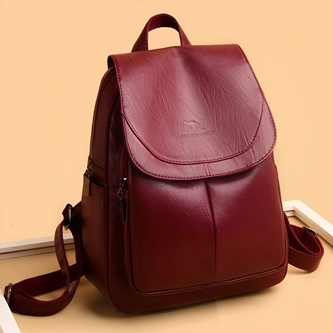 Modern women's fashion leather backpack, a stylish and waterproof rucksack for daily use and office convenience.