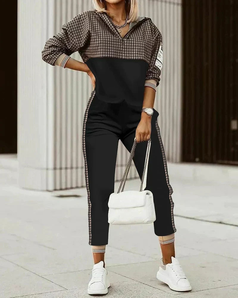 Chic women's modern two-piece tracksuit set, combining stylish fashion with ultimate comfort for all-day wear.