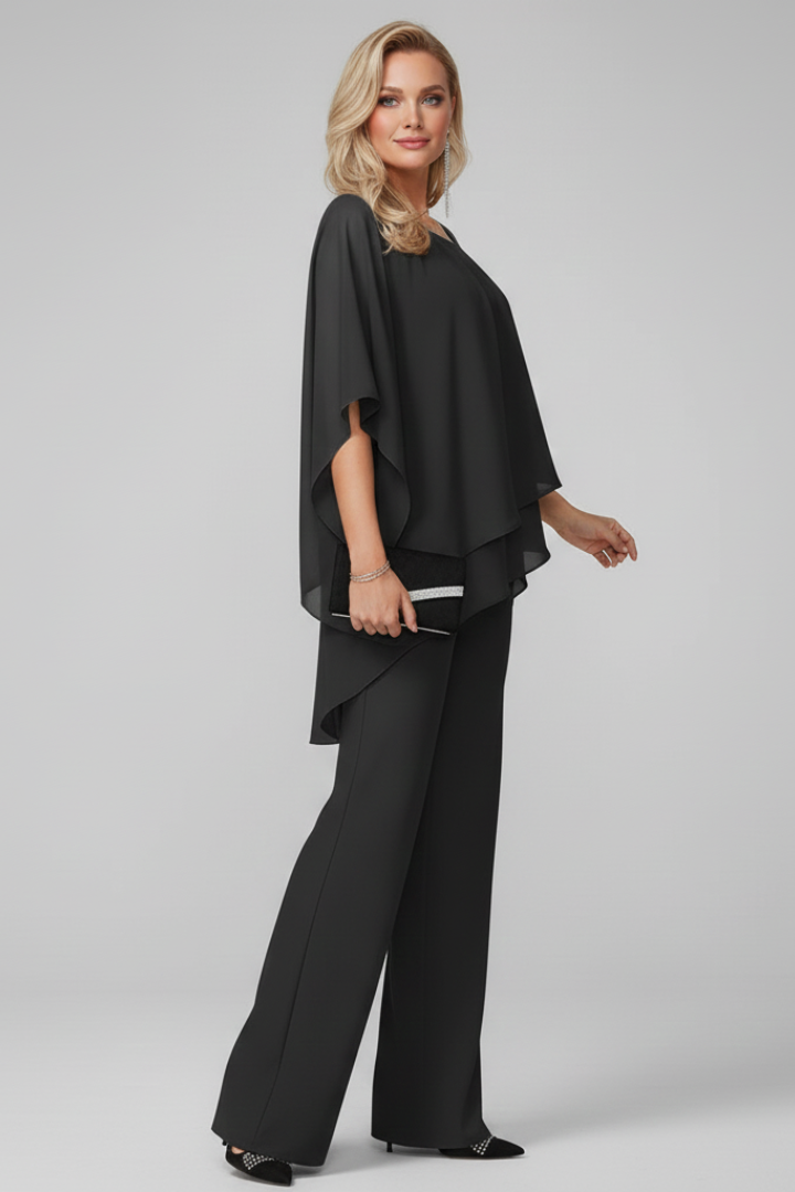 Chic two-piece women's set: off-shoulder top & straight-leg pants. Coordinated summer outfit, modern style.