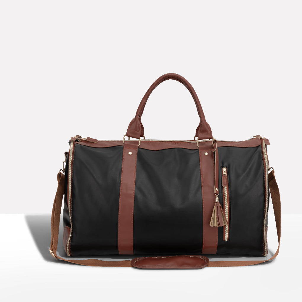 Stylish women's patchwork weekender duffel bag, perfect for travel & carry-on. Features unique fabric design.