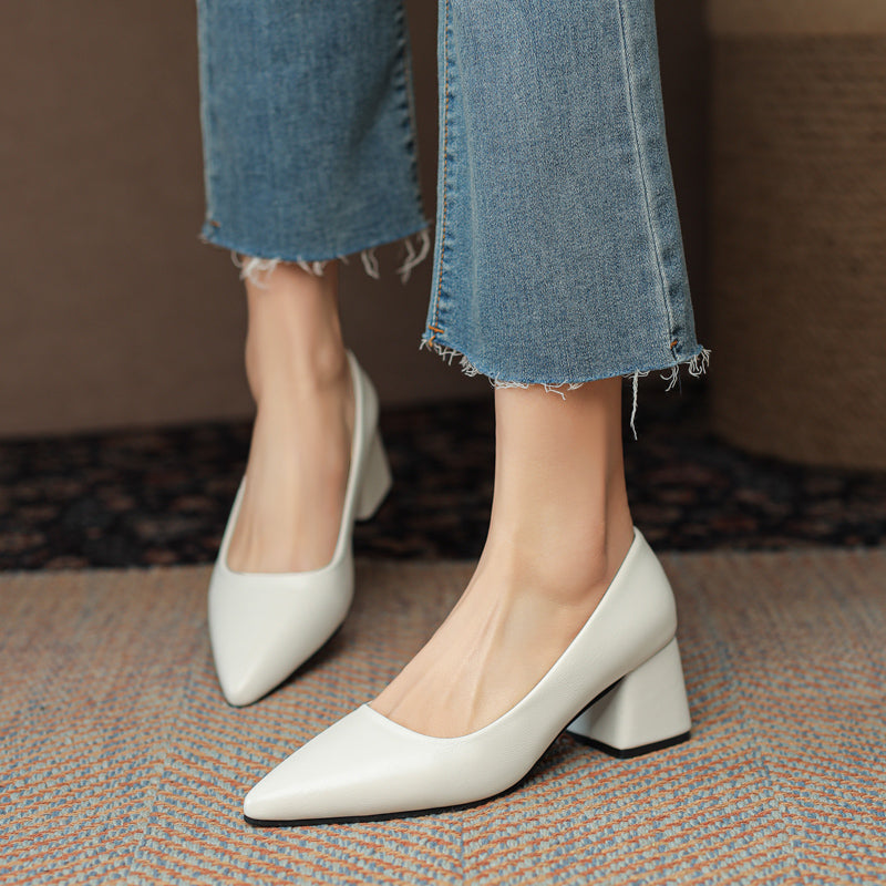 Elegant women's pointed toe block heels for office & formal events. Stable, non-slip & comfortable dress shoes.
