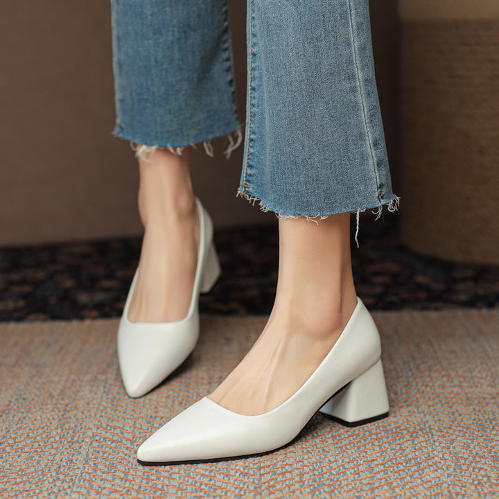 Elegant women's pointed toe block heels for office & formal events. Stable, non-slip & comfortable dress shoes.