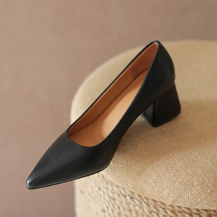 Non-slip women's pointed toe block heels, offering stability & elegance. Perfect for comfortable & secure walking.