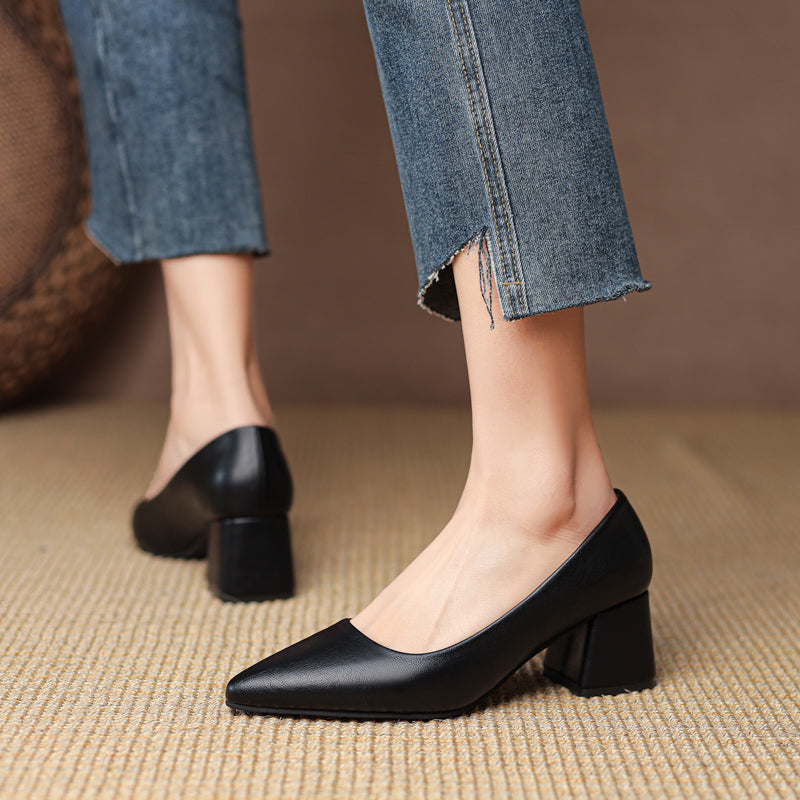 Versatile women's pointed toe block heels, stable and comfortable. Non-slip sole makes them perfect office & evening shoes.