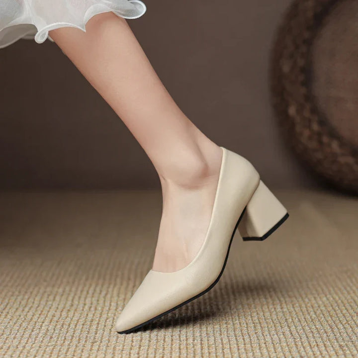 Modern women's pointed toe block heels for a sophisticated look. Non-slip & stable, great for formal or daily wear.