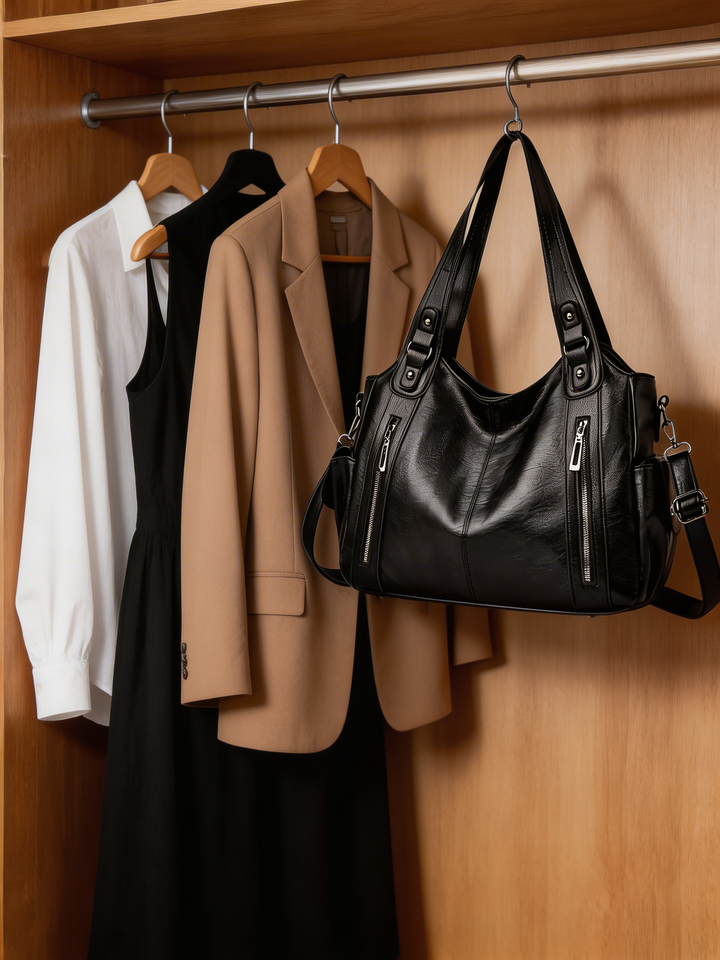 Stylish women's shoulder bag with multiple compartments for organized daily essentials. Perfect for work or travel.