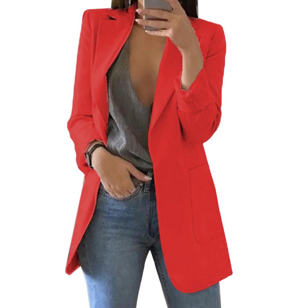 Ladies business casual blazer jacket with a modern design. This stylish piece includes practical pockets.