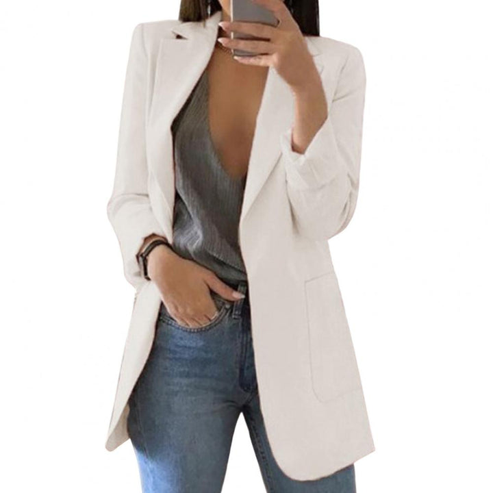 Chic women's blazer jacket with a modern design and convenient pockets, suitable for professional & casual outfits.
