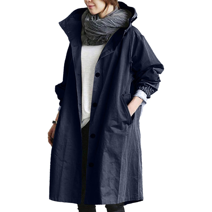 Elegant women's long trench rain jacket, a versatile & stylish outerwear piece for all seasons.