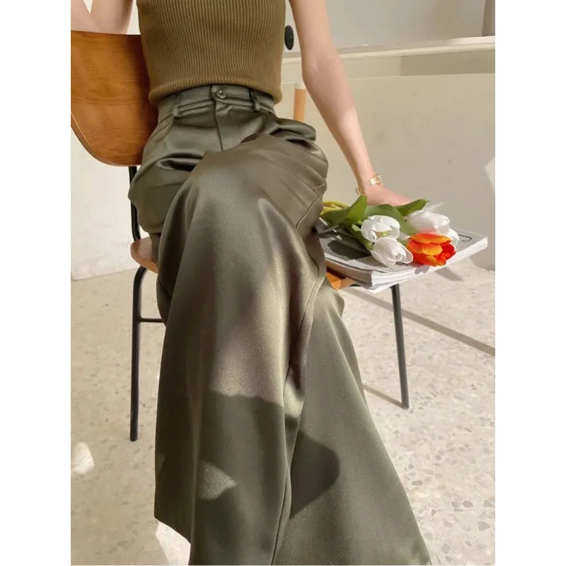 Stylish women's wide leg high waist loose fit pants, full length for casual spring & summer wear.