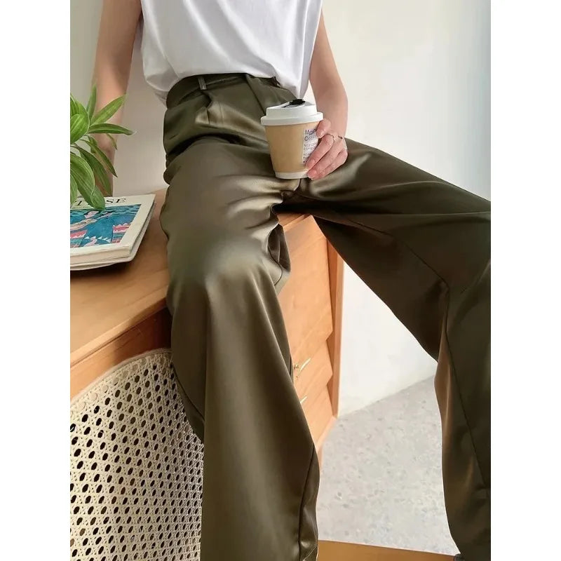 Comfortable full-length women's wide leg pants with high waist, perfect loose fit for casual wear.