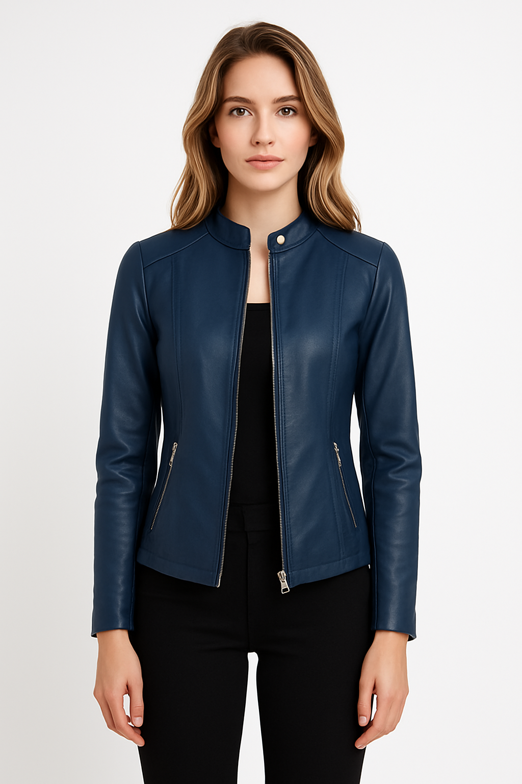 Everyday chic: Women's stylish zip-front jacket, versatile for casual daywear and elegant evening outerwear.