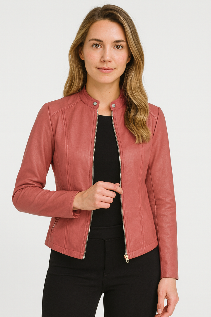 Tailored women's zip-front jacket, offering a chic and modern look for all-season everyday & evening wear.