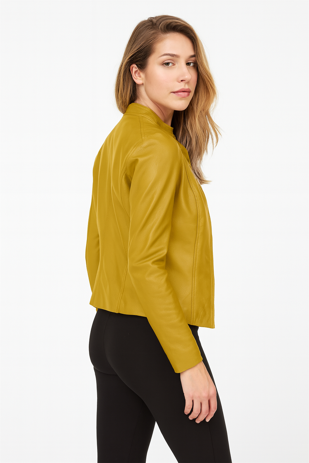 Ladies' tailored zip-front jacket in a versatile design, great for adding style to everyday or evening outfits.