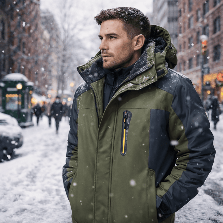 SUMMITWEAR Men's All-Weather Winter Coat: Durable, waterproof, windproof outdoor jacket for cold weather trekking & urban commute.
