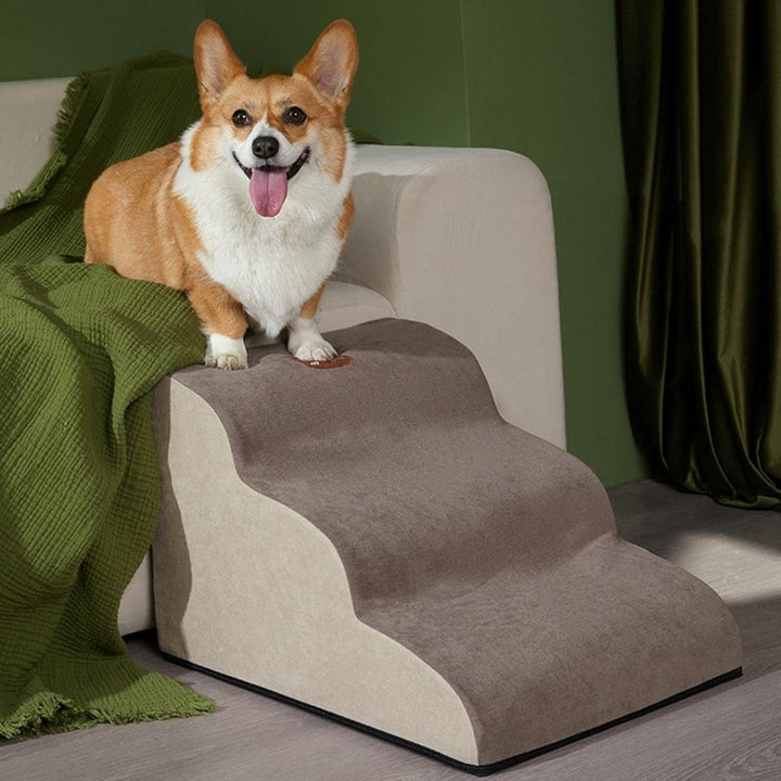 Supportive memory foam dog stairs for pet comfort & easy furniture access.