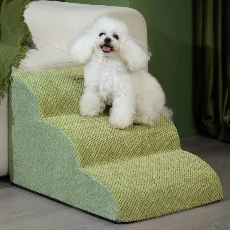 Supportive memory foam dog stairs for small & elderly pets, anti-slip & washable cover.