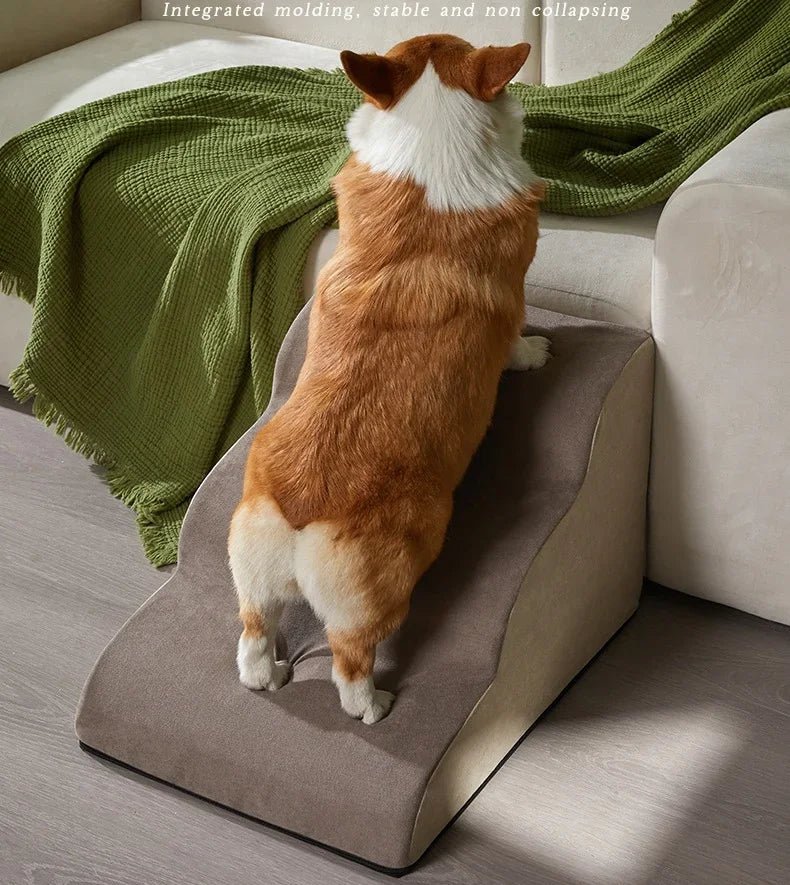 Memory foam dog stairs with washable cover, perfect pet steps for furniture access.