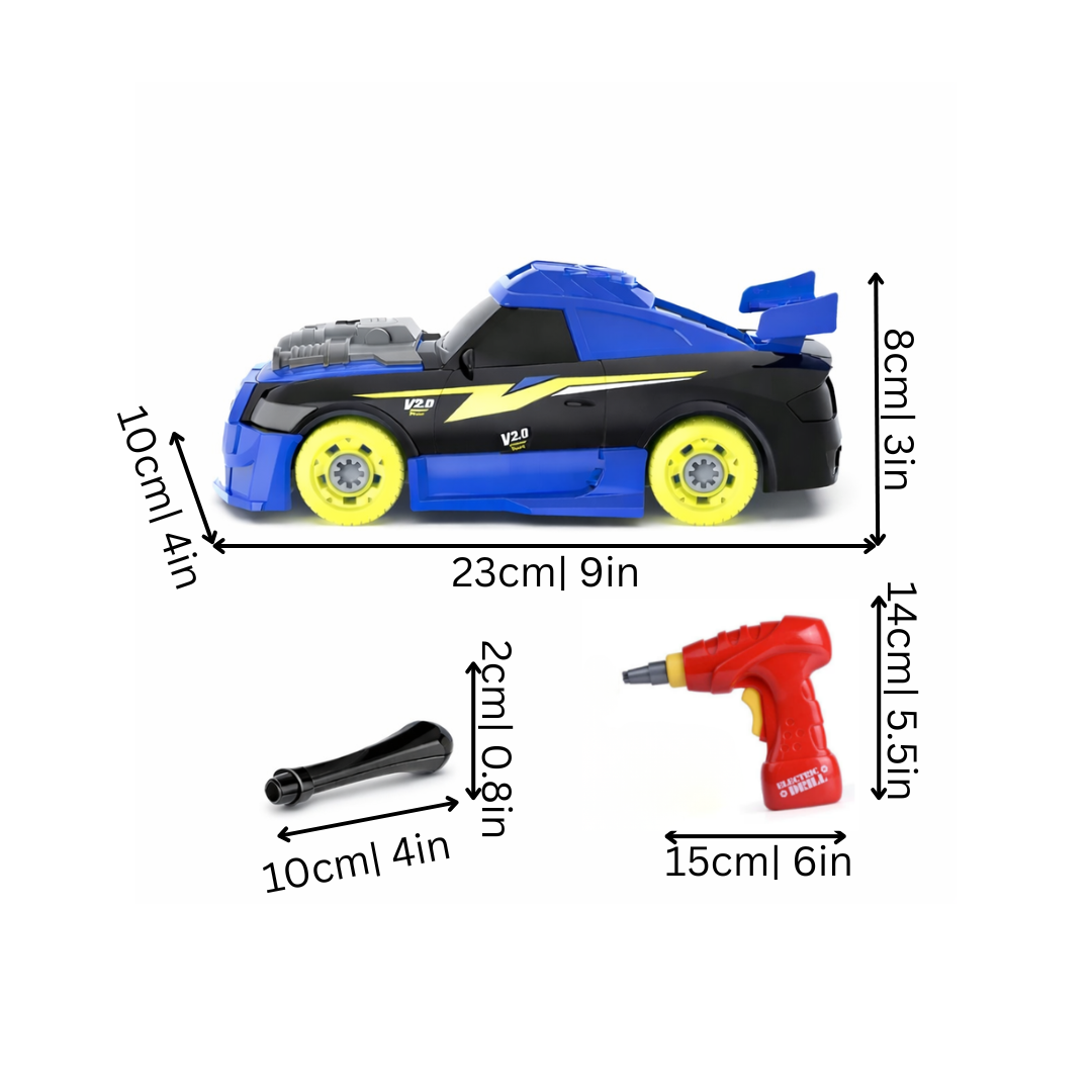Colorful kids' building toy car with screwdriver, sounds & lights, aiding early development & creative play.