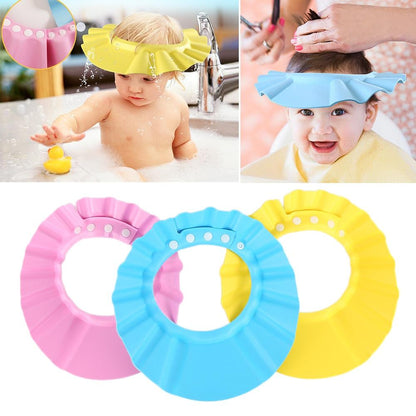 Soft EVA foam baby shower cap ensures comfort & tear-free bathing for toddlers, protecting eyes & ears.