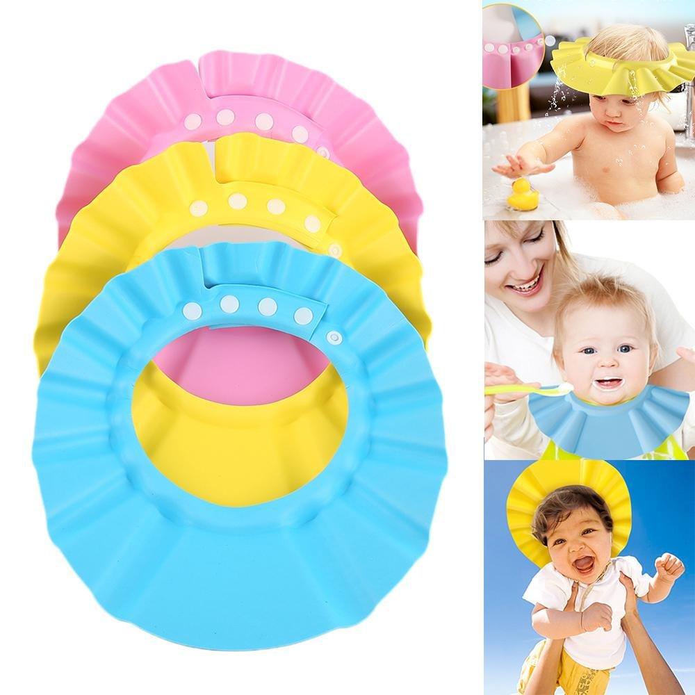 Baby bath cap shield for newborns & toddlers, offering effective eye & ear protection from water & shampoo.