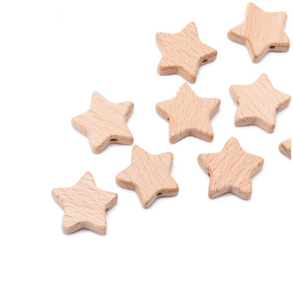 Ten natural wooden teething beads for DIY baby crafts, BPA-free baby teether set