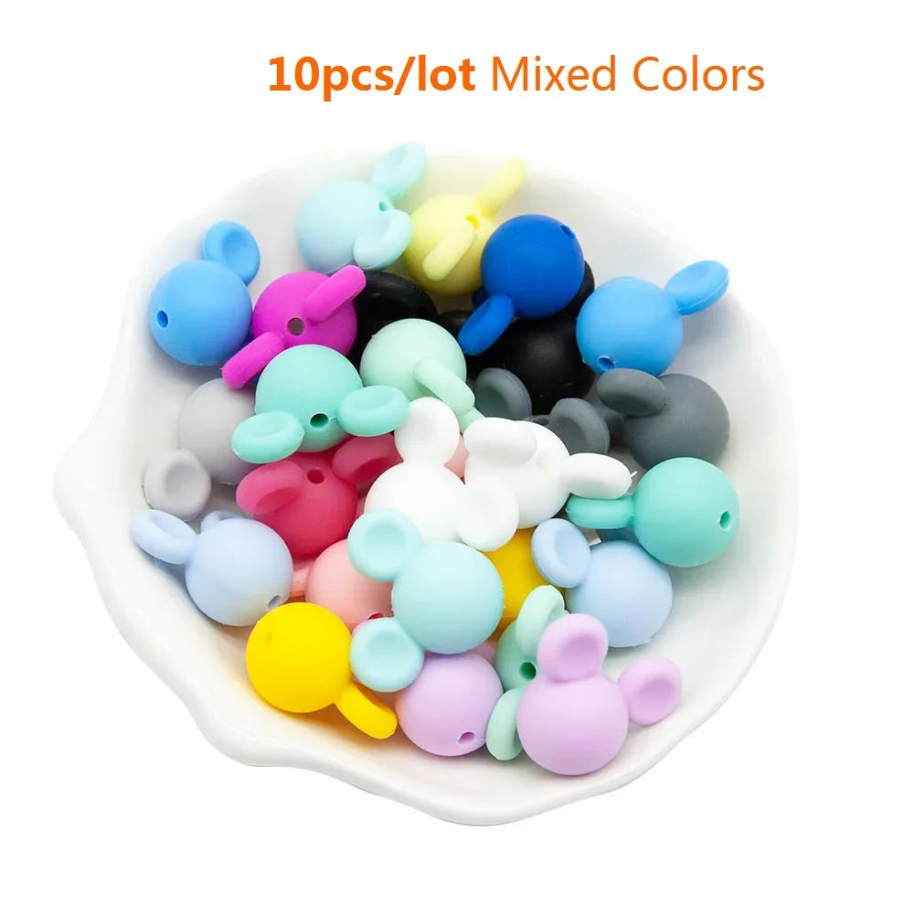 Bright silicone beads, 10-piece set for crafting custom pacifier clips and baby teething toys.