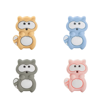 Colorful silicone teether beads on a white surface, ready for DIY pacifier clip creations.