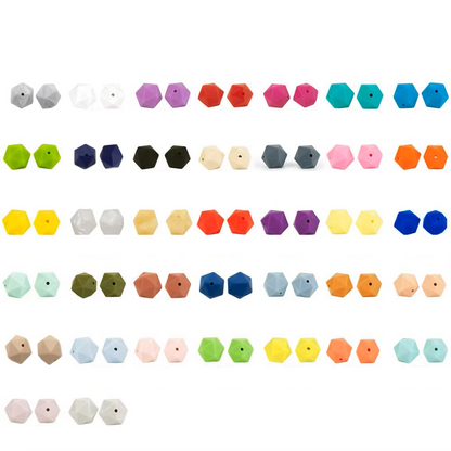 Assortment of silicone beads for DIY baby pacifier clips, sensory and teething toys.