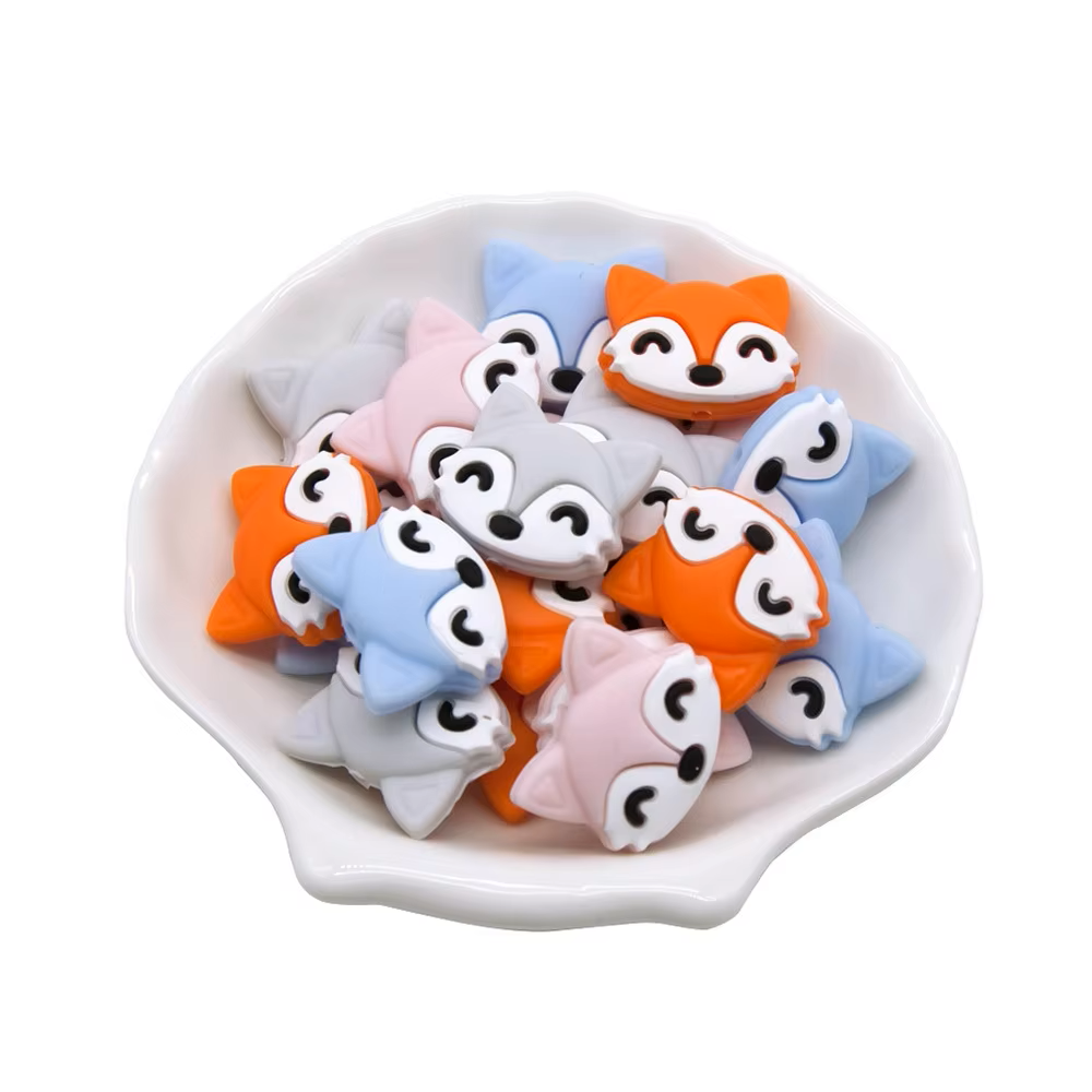 Set of 10 colorful silicone teether beads, perfect for handmade baby chewable accessories.