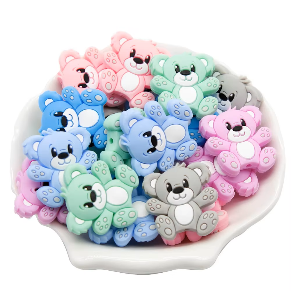 Baby-safe silicone beads for DIY pacifier clips, promoting oral development through chewing.