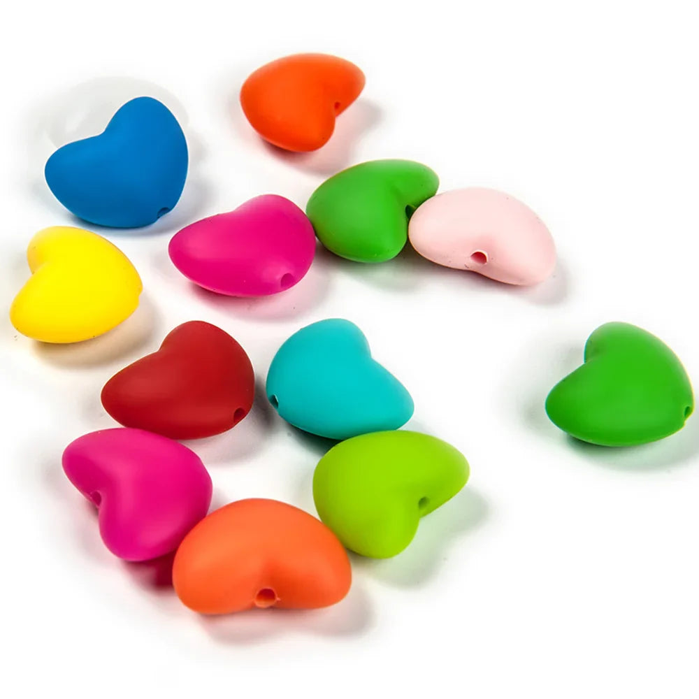 Collection of 10 round silicone teether beads in various colors, great for DIY baby accessories.