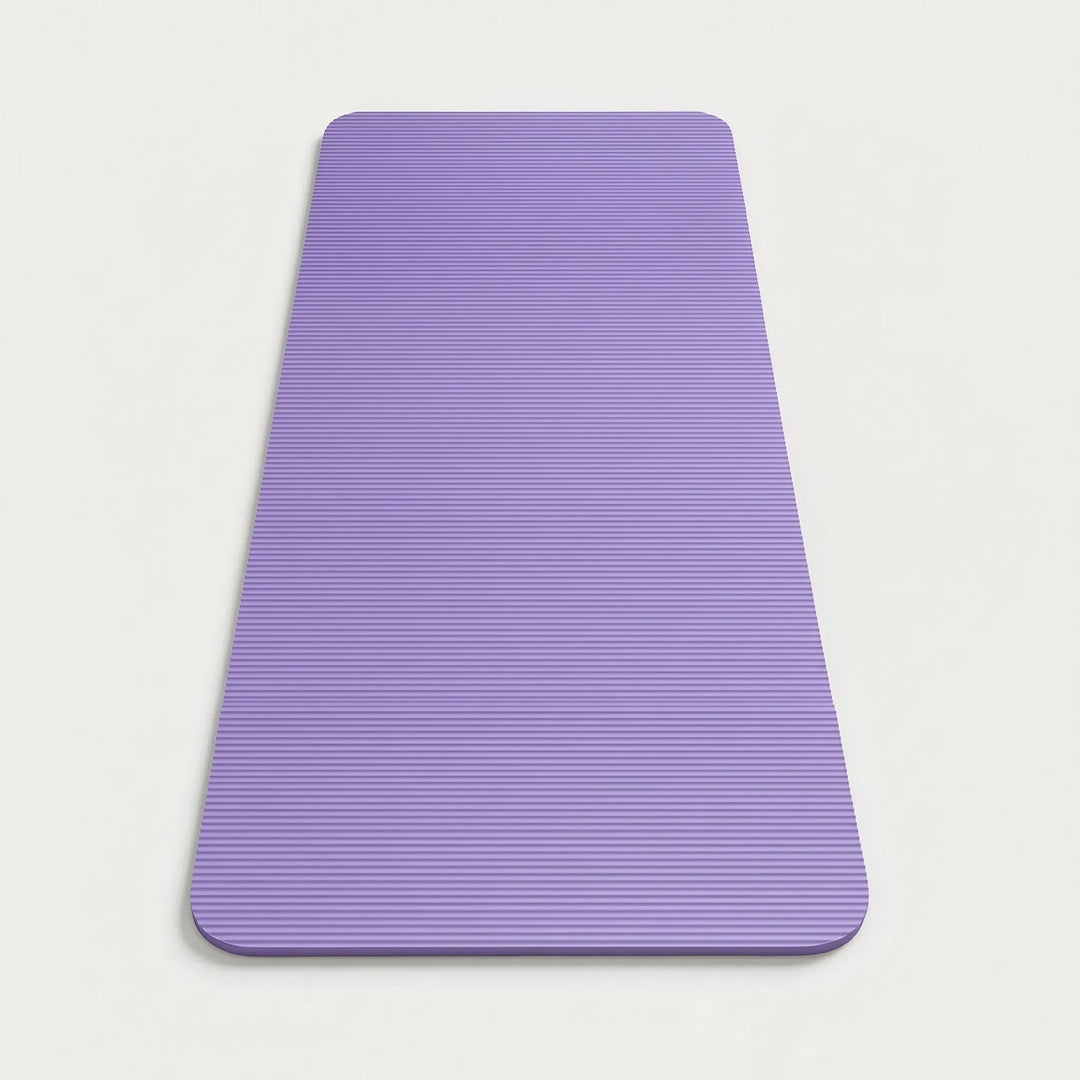 Rolled thick fitness mat, ready for home gym workouts, emphasizing high-impact support & joint protection.