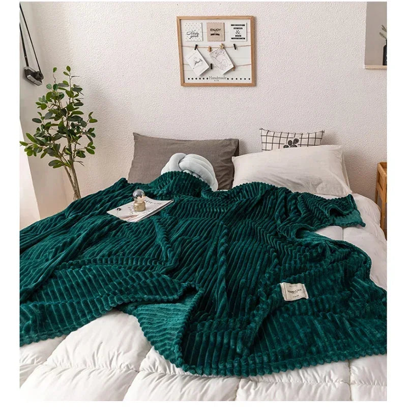 Thick flannel blanket, soft and cozy, perfect for autumn warmth & comfort.