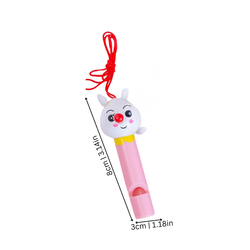 Close-up of a vibrant rainbow animal party whistle, showing intricate detailing, ideal noisemaker toy for kids' events