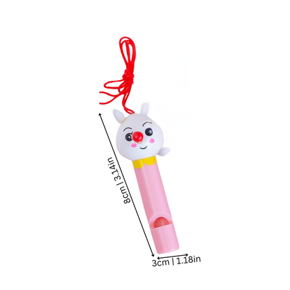 Close-up of a vibrant rainbow animal party whistle, showing intricate detailing, ideal noisemaker toy for kids' events