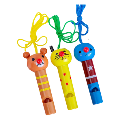 Assorted pack of 3 kids' rainbow animal party whistles, whimsical designs, great for goodie bags & celebrations