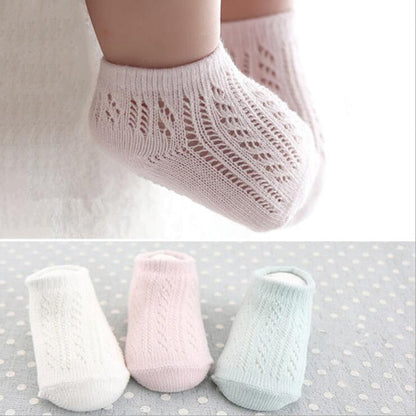 Three pairs of baby anti-slip mesh soft cotton socks in a pack for infants and toddlers