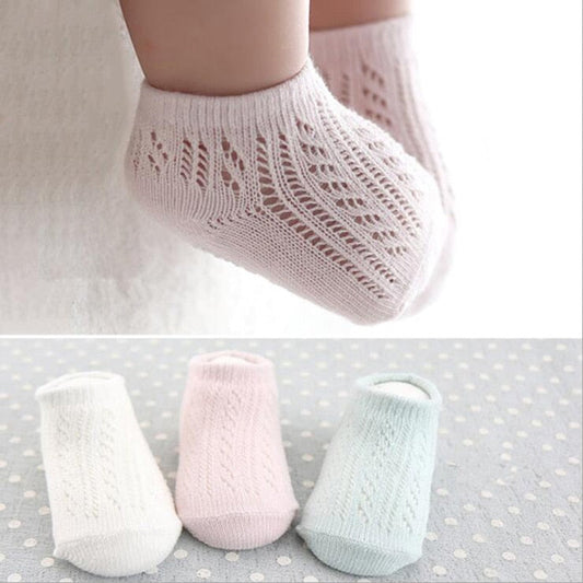 Three pairs of baby anti-slip mesh soft cotton socks in a pack for infants and toddlers