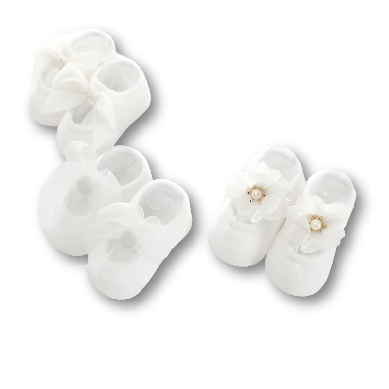 Cute baby girl in white non-slip ballet bow socks, perfect for toddlers and infant apparel, soft stretchy