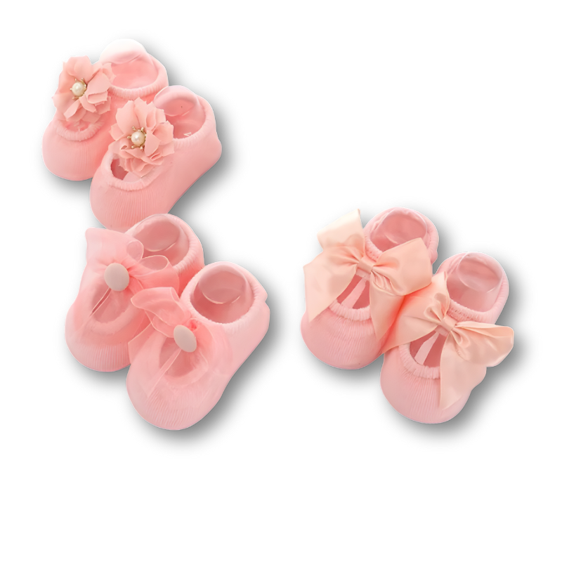 Detail of non-slip sole on a baby girls' ballet sock, ensuring safety for infants and toddlers
