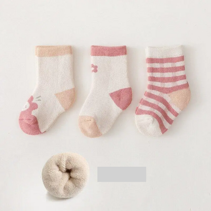 Adorable baby socks in blue, pink, and grey, thick and warm for autumn-winter, kids fashion